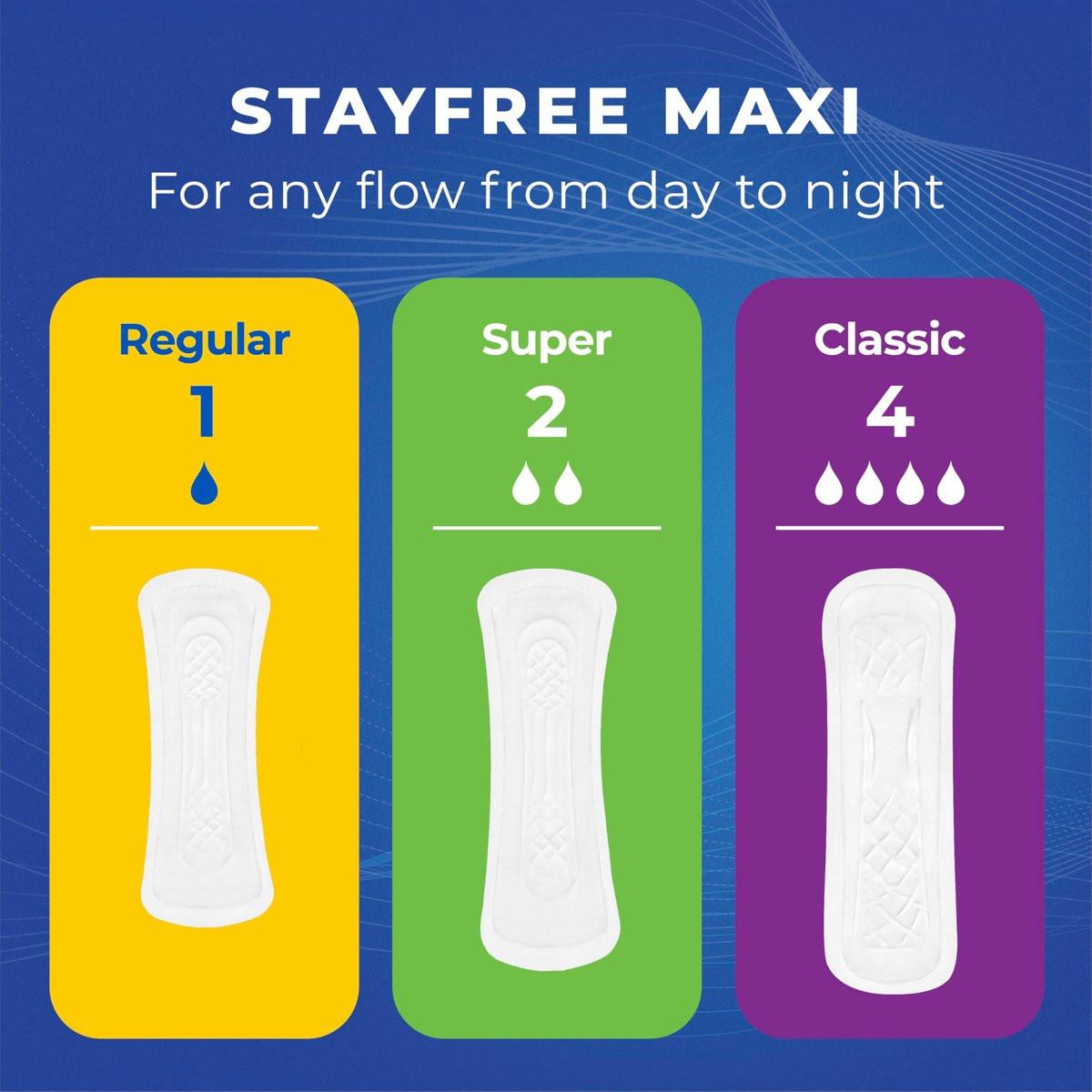 Stayfree Maxi Super Long Damenbinden, flügellos, zuverlässiger Schutz und Saugfähigkeit für die Menstruation, 66 Stück