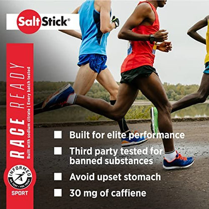 SaltStick Elektrolyte mit Koffein – Salzpillen für Läufer, Hydration, Krämpfe, Erholung, Wanderausrüstung – Salz, Magnesium, Kalium, Vitamin D3 – 100 Kapseln
