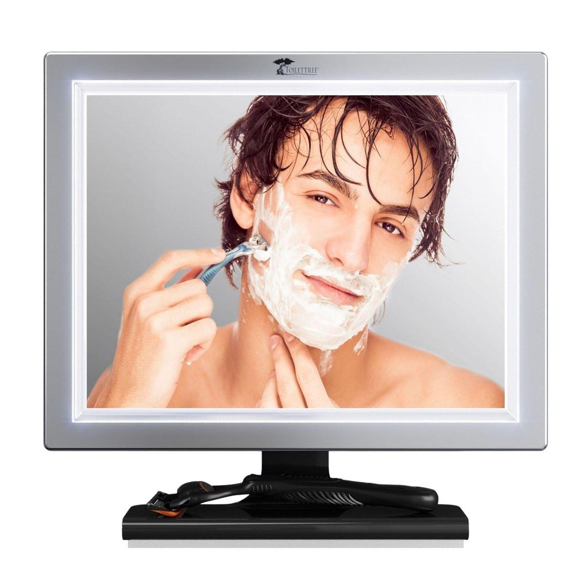 ToiletTree Products Deluxe LED beschlagfreier Duschspiegel mit Abzieher - Anti-Beschlag Spiegel - Verstellbarer Rasierspiegel mit Abzieher - Rostfreier, stoßfester Badezimmer Duschspiegel
