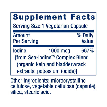 Life Extension Sea-Iodine™ – Jod aus Meeresalgen und Blasentang, unterstützt gesunde Schilddrüsenfunktion, nicht-GVO, glutenfrei, vegetarisch, 60 Kapseln