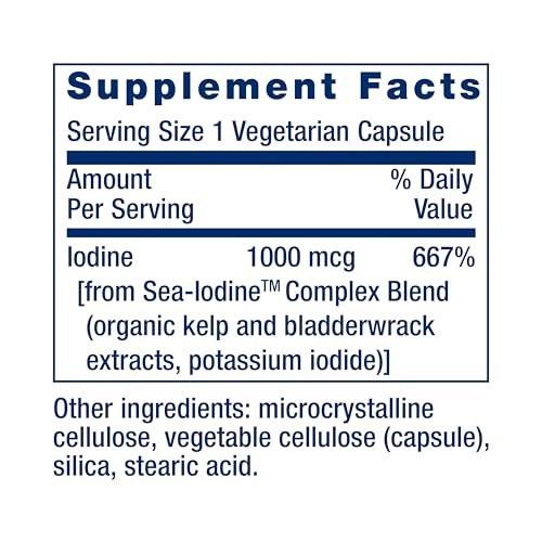 Life Extension Sea-Iodine™ – Jod aus Meeresalgen und Blasentang, unterstützt gesunde Schilddrüsenfunktion, nicht-GVO, glutenfrei, vegetarisch, 60 Kapseln