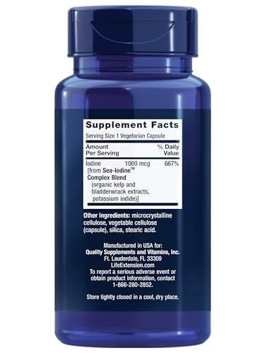 Life Extension Sea-Iodine™ – Jod aus Meeresalgen und Blasentang, unterstützt gesunde Schilddrüsenfunktion, nicht-GVO, glutenfrei, vegetarisch, 60 Kapseln