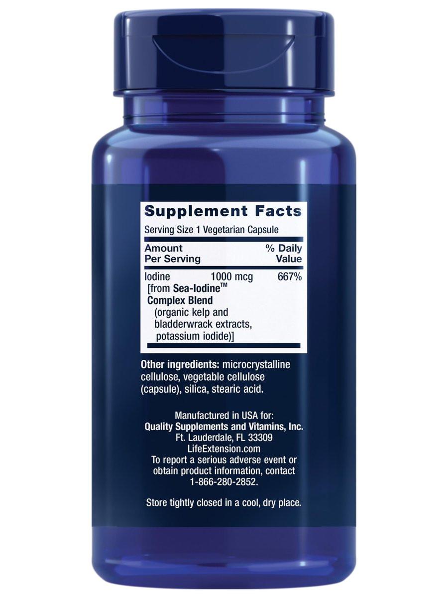 Life Extension Sea-Iodine™ – Jod aus Meeresalgen und Blasentang, unterstützt gesunde Schilddrüsenfunktion, nicht-GVO, glutenfrei, vegetarisch, 60 Kapseln
