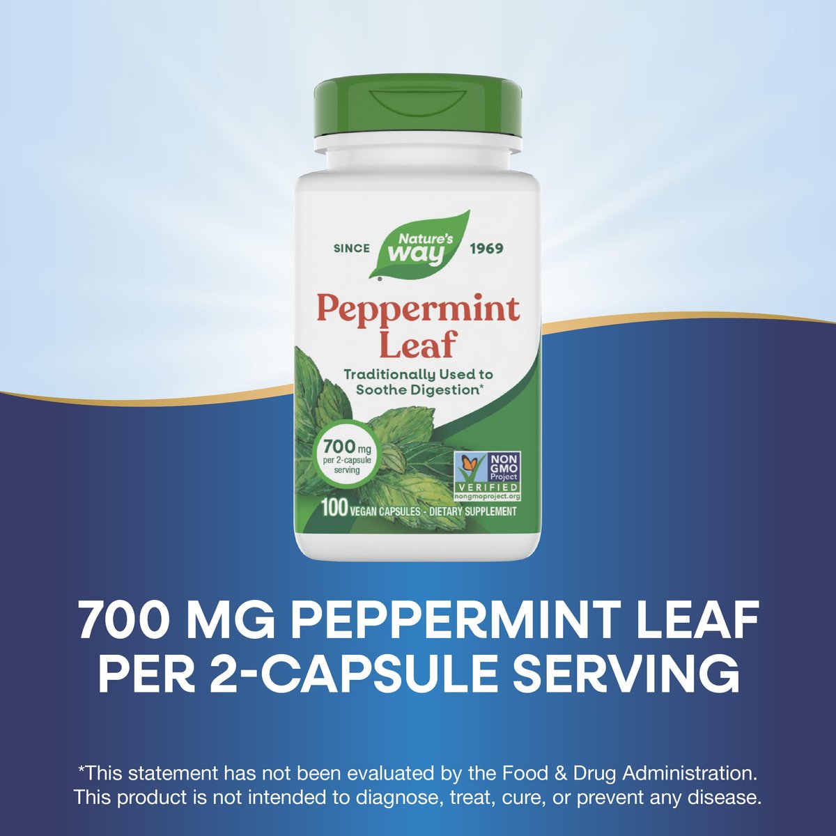 Nature's Way Pfefferminzblätter – Traditionell zur Unterstützung der Verdauung*, 700 mg pro 2-Kapsel-Portion, Pfefferminz-Ergänzung, Non-GMO Project verifiziert, 100 vegane Kapseln (Verpackung kann variieren)
