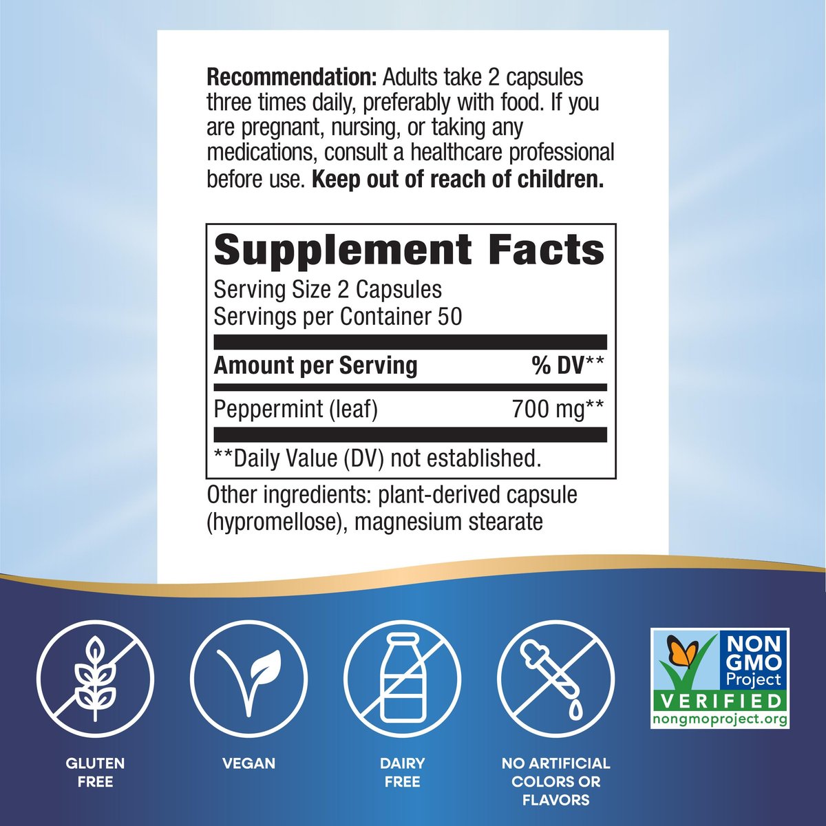 Nature's Way Pfefferminzblätter – Traditionell zur Unterstützung der Verdauung*, 700 mg pro 2-Kapsel-Portion, Pfefferminz-Ergänzung, Non-GMO Project verifiziert, 100 vegane Kapseln (Verpackung kann variieren)