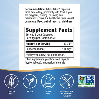 Nature's Way Pfefferminzblätter – Traditionell zur Unterstützung der Verdauung*, 700 mg pro 2-Kapsel-Portion, Pfefferminz-Ergänzung, Non-GMO Project verifiziert, 100 vegane Kapseln (Verpackung kann variieren)