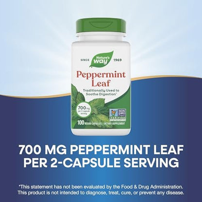 Nature's Way Pfefferminzblätter – Traditionell zur Unterstützung der Verdauung*, 700 mg pro 2-Kapsel-Portion, Pfefferminz-Ergänzung, Non-GMO Project verifiziert, 100 vegane Kapseln (Verpackung kann variieren)