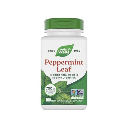 Nature's Way Pfefferminzblätter – Traditionell zur Unterstützung der Verdauung*, 700 mg pro 2-Kapsel-Portion, Pfefferminz-Ergänzung, Non-GMO Project verifiziert, 100 vegane Kapseln (Verpackung kann variieren)