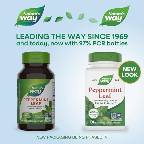 Nature's Way Pfefferminzblätter – Traditionell zur Unterstützung der Verdauung*, 700 mg pro 2-Kapsel-Portion, Pfefferminz-Ergänzung, Non-GMO Project verifiziert, 100 vegane Kapseln (Verpackung kann variieren)