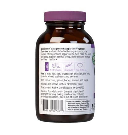 Bluebonnet Nutrition Magnesium 400 mg Chelated Magnesium Aspartat – Tägliches Mineral für Herz & Knochen*, vegan, nicht-GVO – 100 Kapseln
