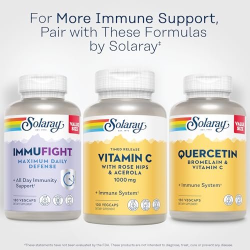 SOLARAY Vitamin C 1000mg mit Zeitfreisetzung - Kapseln mit Hagebutte und Acerola für Bioflavonoid-Unterstützung - Zweistufige, ganztägige Immununterstützung - Vegan, 60-Tage-Garantie