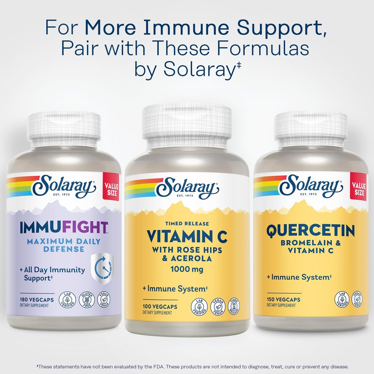 SOLARAY Vitamin C 1000mg mit Zeitfreisetzung - Kapseln mit Hagebutte und Acerola für Bioflavonoid-Unterstützung - Zweistufige, ganztägige Immununterstützung - Vegan, 60-Tage-Garantie