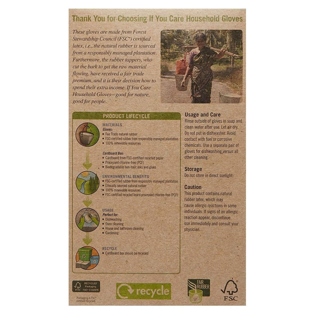 If You Care Haushaltshandschuhe mit Baumwollflausch – Mittelgroß, Fair Trade, langlebig – 1 Paar