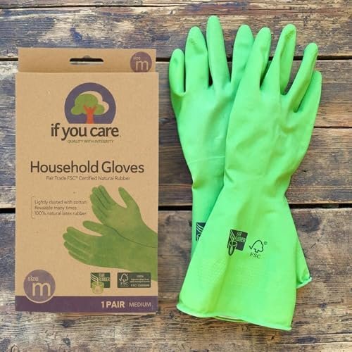 If You Care Haushaltshandschuhe mit Baumwollflausch – Mittelgroß, Fair Trade, langlebig – 1 Paar