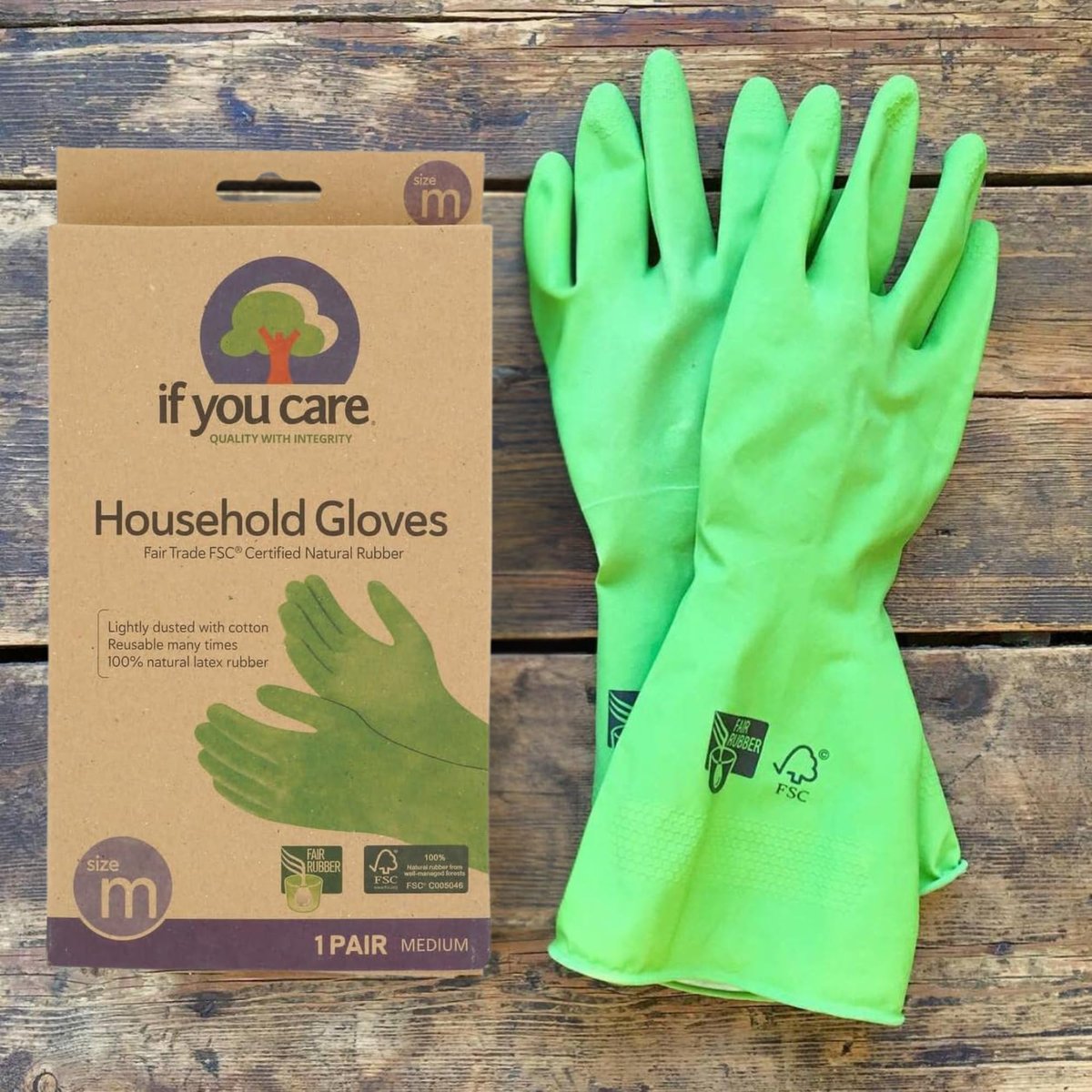 If You Care Haushaltshandschuhe mit Baumwollflausch – Mittelgroß, Fair Trade, langlebig – 1 Paar