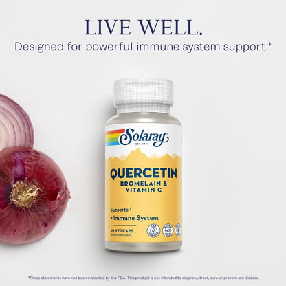 SOLARAY Quercetin mit Bromelain und Vitamin C – Immununterstützung, Antioxidans und Herzgesundheitskomplex mit 500 mg Quercetin und 1235 mg Vitamin C – Vegan, 60-Tage-Garantie, 30 Portionen, 60 VegCaps