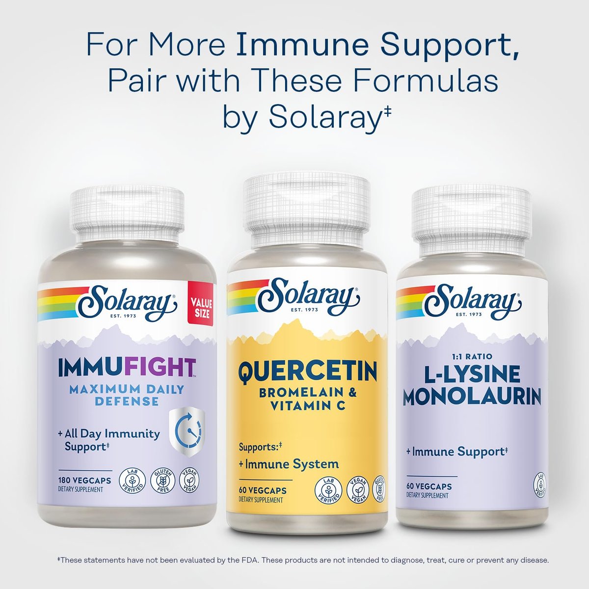 SOLARAY Quercetin mit Bromelain und Vitamin C – Immununterstützung, Antioxidans und Herzgesundheitskomplex mit 500 mg Quercetin und 1235 mg Vitamin C – Vegan, 60-Tage-Garantie, 30 Portionen, 60 VegCaps