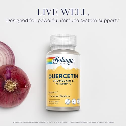 SOLARAY Quercetin mit Bromelain und Vitamin C – Immununterstützung, Antioxidans und Herzgesundheitskomplex mit 500 mg Quercetin und 1235 mg Vitamin C – Vegan, 60-Tage-Garantie, 30 Portionen, 60 VegCaps