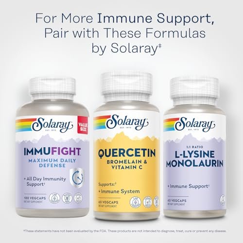 SOLARAY Quercetin mit Bromelain und Vitamin C – Immununterstützung, Antioxidans und Herzgesundheitskomplex mit 500 mg Quercetin und 1235 mg Vitamin C – Vegan, 60-Tage-Garantie, 30 Portionen, 60 VegCaps