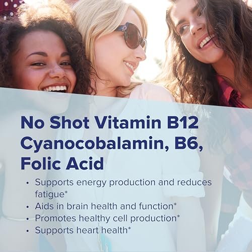 Superior Source Vitamin B-12 Cyanocobalamin 1000 mcg + B-6 + Folsäure 800 mcg – 60 sublinguale Tabletten zur Unterstützung von Herz, Gehirn und natürlicher Energie