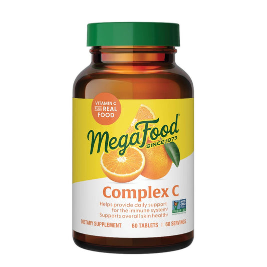 MegaFood Complex C – Veganes Vitamin C Nahrungsergänzungsmittel zur Immununterstützung, mit echter Nahrung wie Orange, Cranberry und braunem Reis, glutenfrei – 60 Tabletten