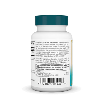 Source Naturals Wellness Öl des Oreganos - Standardisiert auf 70 % Carvacrol - 60 vegane Kapseln
