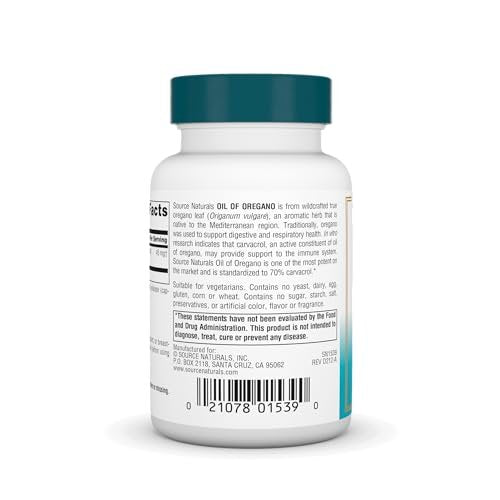 Source Naturals Wellness Öl des Oreganos - Standardisiert auf 70 % Carvacrol - 60 vegane Kapseln