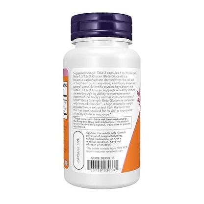 NOW Foods Nahrungsergänzungsmittel, Beta-Glucane mit ImmunEnhancer™ und Lärchen-Arabinogalactan, Extra Stärke, 60 vegane Kapseln