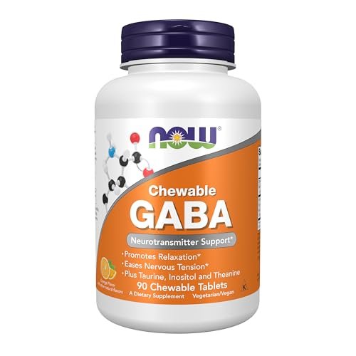 NOW Foods GABA (Gamma-Aminobutyric Acid) 90 Kautabletten – Neurotransmitter-Unterstützung mit Orangen-Geschmack