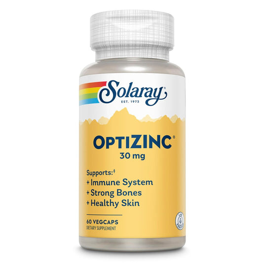 SOLARAY OptiZinc 30mg – Hochdosiertes Zink mit Vitamin B6 für Immunsystem, Knochen & Haut – 60 vegane Kapseln