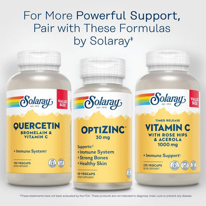 SOLARAY OptiZinc 30mg – Hochdosiertes Zink mit Vitamin B6 für Immunsystem, Knochen & Haut – 60 vegane Kapseln