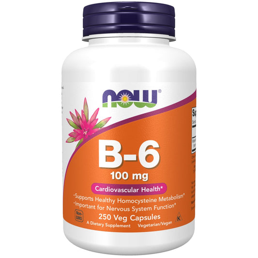 NOW Foods Vitamin B-6 (Pyridoxin HCl) 100 mg – 250 Kapseln, Herz-Kreislauf-Gesundheit