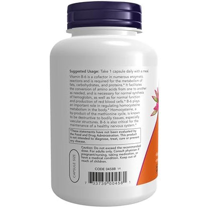NOW Foods Vitamin B-6 (Pyridoxin HCl) 100 mg – 250 Kapseln, Herz-Kreislauf-Gesundheit
