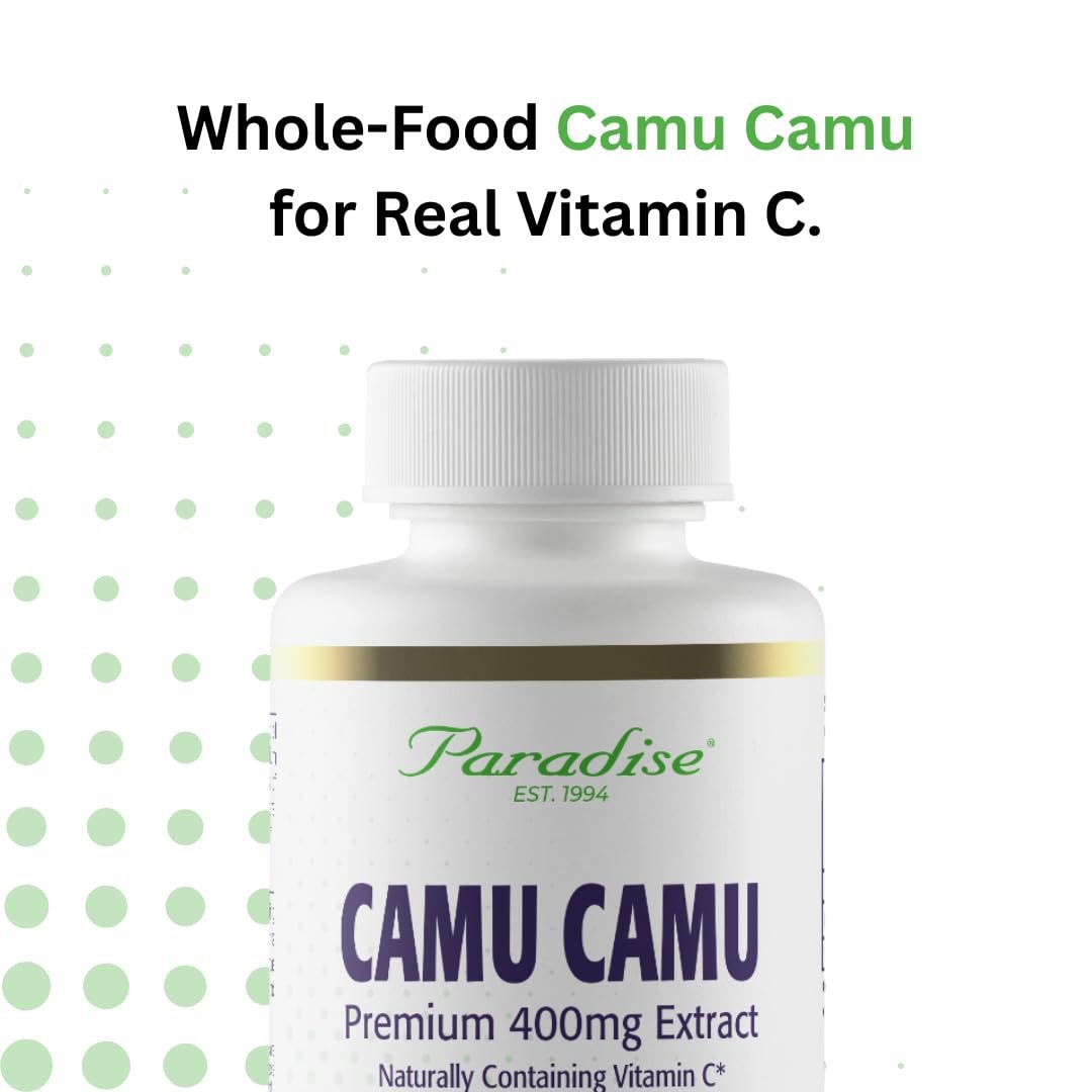 Paradise Herbs Bio Camu Camu Extrakt 400 mg – Reich an Vitamin C, rein & potent, glutenfrei, nicht-GVO, vegan, 60 Kapseln