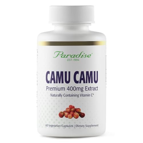 Paradise Herbs Bio Camu Camu Extrakt 400 mg – Reich an Vitamin C, rein & potent, glutenfrei, nicht-GVO, vegan, 60 Kapseln