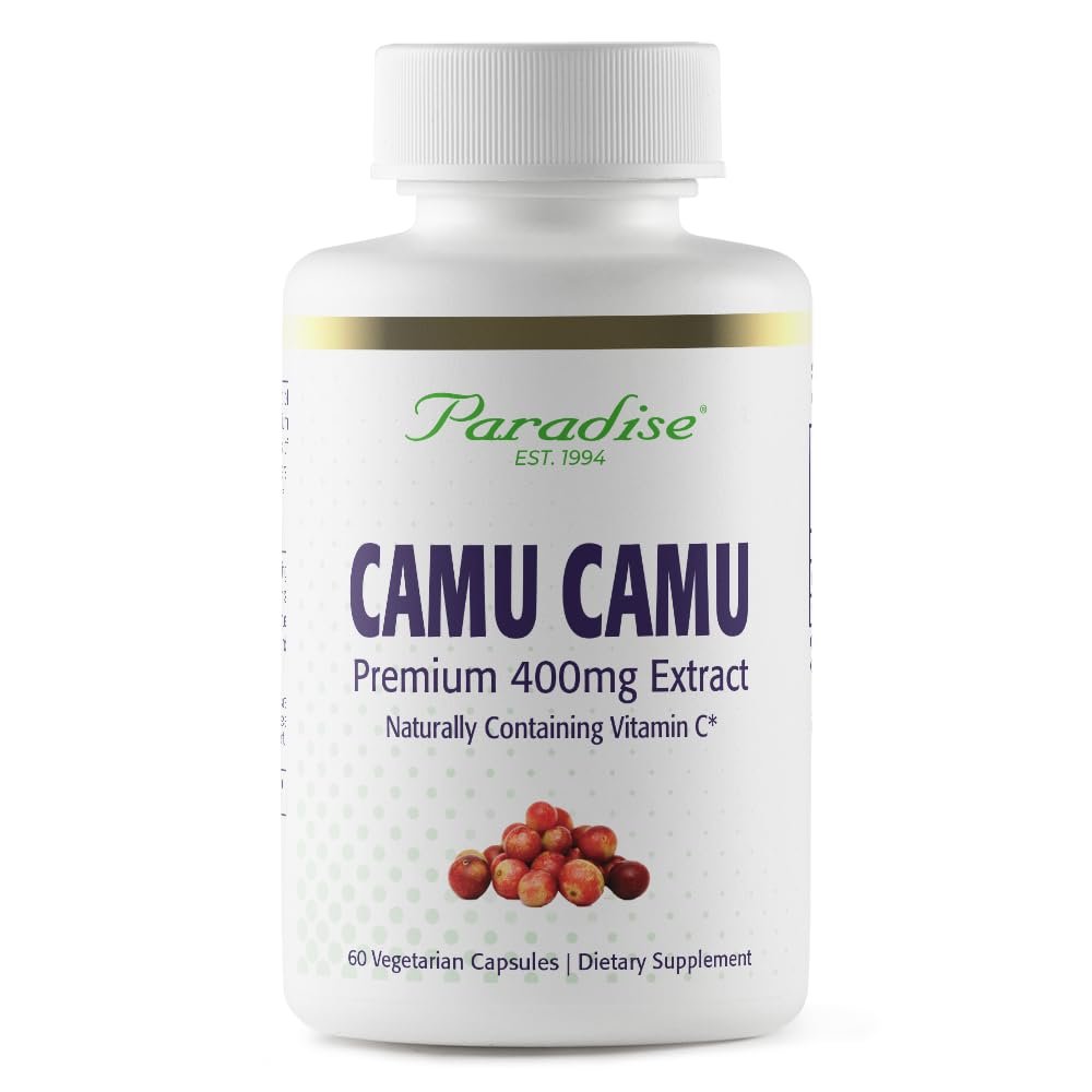 Paradise Herbs Bio Camu Camu Extrakt 400 mg – Reich an Vitamin C, rein & potent, glutenfrei, nicht-GVO, vegan, 60 Kapseln