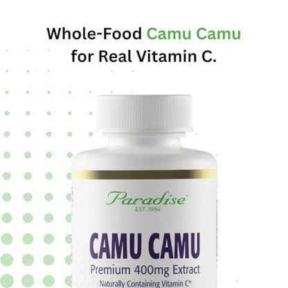 Paradise Herbs Bio Camu Camu Extrakt 400 mg – Reich an Vitamin C, rein & potent, glutenfrei, nicht-GVO, vegan, 60 Kapseln