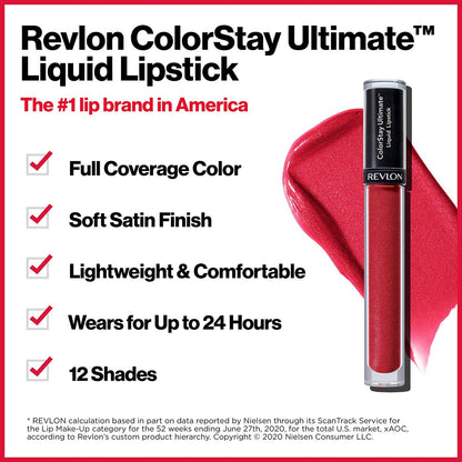 Revlon ColorStay Ultimate Flüssiger Lippenstift – Langhaftende, satte Lippenfarben mit Satin-Finish, 24 Stunden Halt, 020 Buffest Beige, 0,1 fl oz