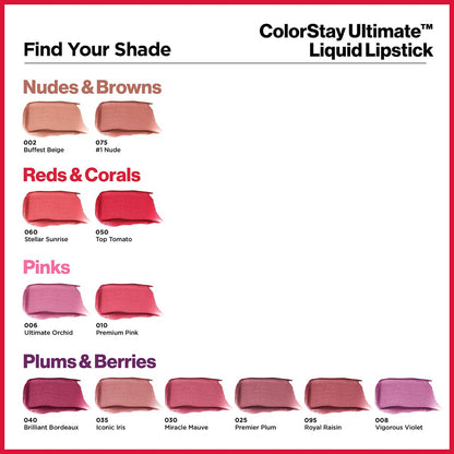 Revlon ColorStay Ultimate Flüssiger Lippenstift – Langhaftende, satte Lippenfarben mit Satin-Finish, 24 Stunden Halt, 020 Buffest Beige, 0,1 fl oz