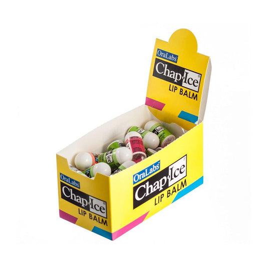 Chap-Ice® | Premium Lippenbalsam für trockene, rissige und windverbrannte Lippen | 50 Mini-Sticks im Display mit gemischten Geschmacksrichtungen - Kirsche, Citrus Orange, Kiwi Limette (0,10 oz / 3 g)