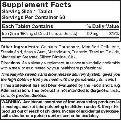 Nature's Blend Slow Iron 50 mg (160 mg) – 60 Tabletten, Vergleichbar mit Slow Fe®