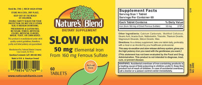 Nature's Blend Slow Iron 50 mg (160 mg) – 60 Tabletten, Vergleichbar mit Slow Fe®