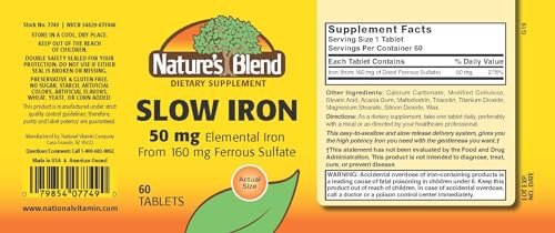 Nature's Blend Slow Iron 50 mg (160 mg) – 60 Tabletten, Vergleichbar mit Slow Fe®