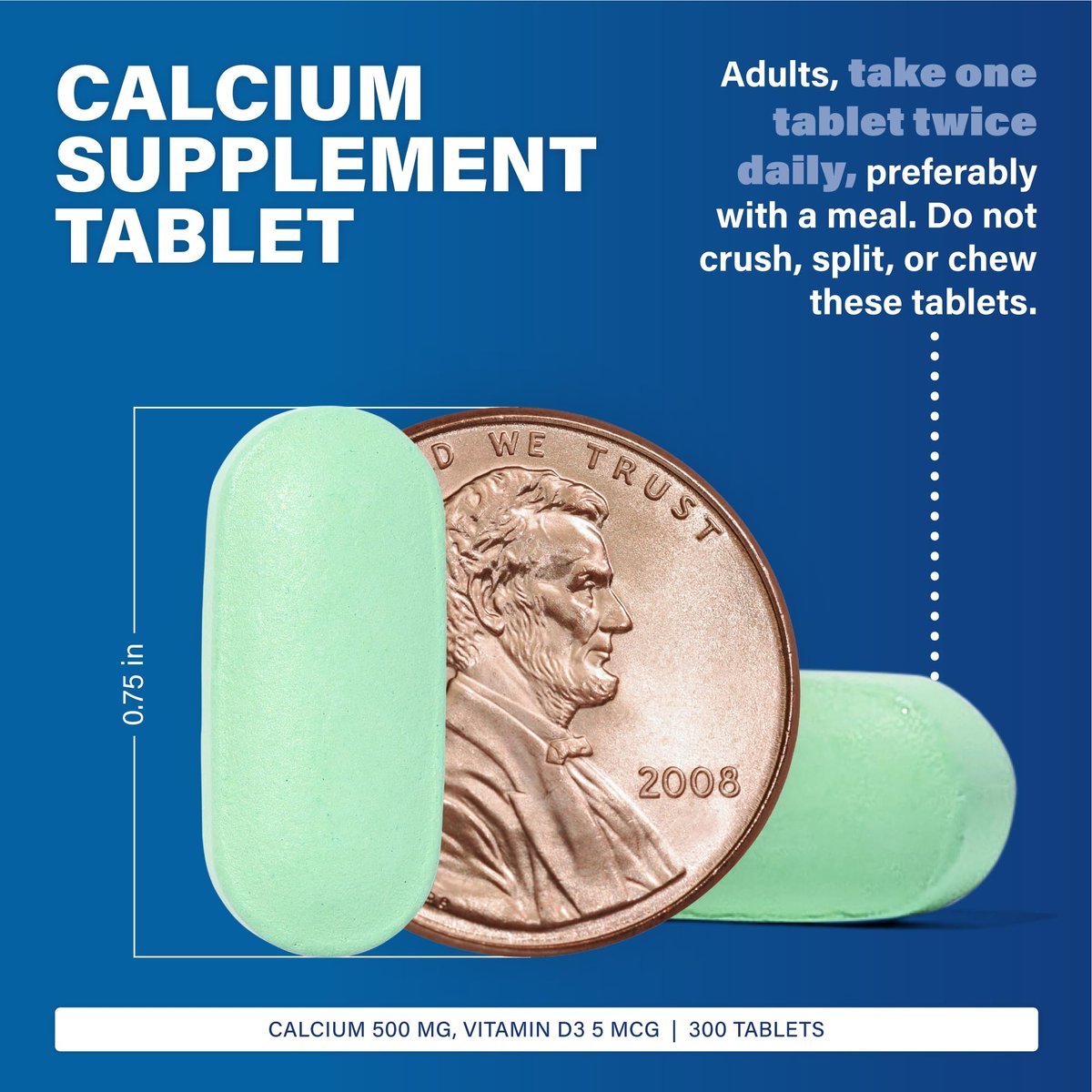 Major Austernschalen-Calcium mit Vitamin D3 500 mg / 5 mcg (200 IE) - Tägliches Calciumpräparat - 300 Tabletten (1 Packung)