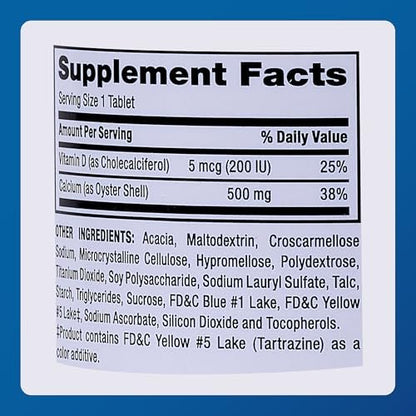 Major Austernschalen-Calcium mit Vitamin D3 500 mg / 5 mcg (200 IE) - Tägliches Calciumpräparat - 300 Tabletten (1 Packung)