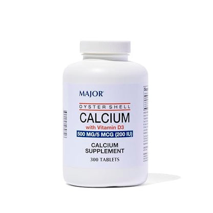 Major Austernschalen-Calcium mit Vitamin D3 500 mg / 5 mcg (200 IE) - Tägliches Calciumpräparat - 300 Tabletten (1 Packung)