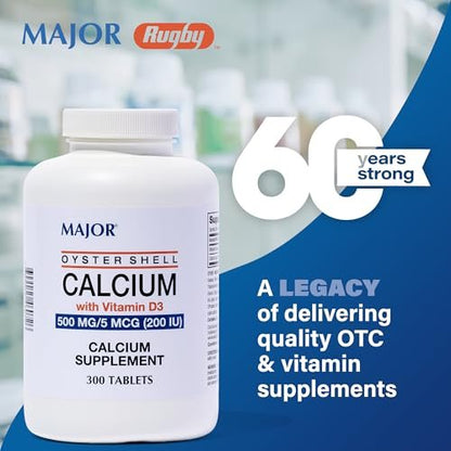 Major Austernschalen-Calcium mit Vitamin D3 500 mg / 5 mcg (200 IE) - Tägliches Calciumpräparat - 300 Tabletten (1 Packung)