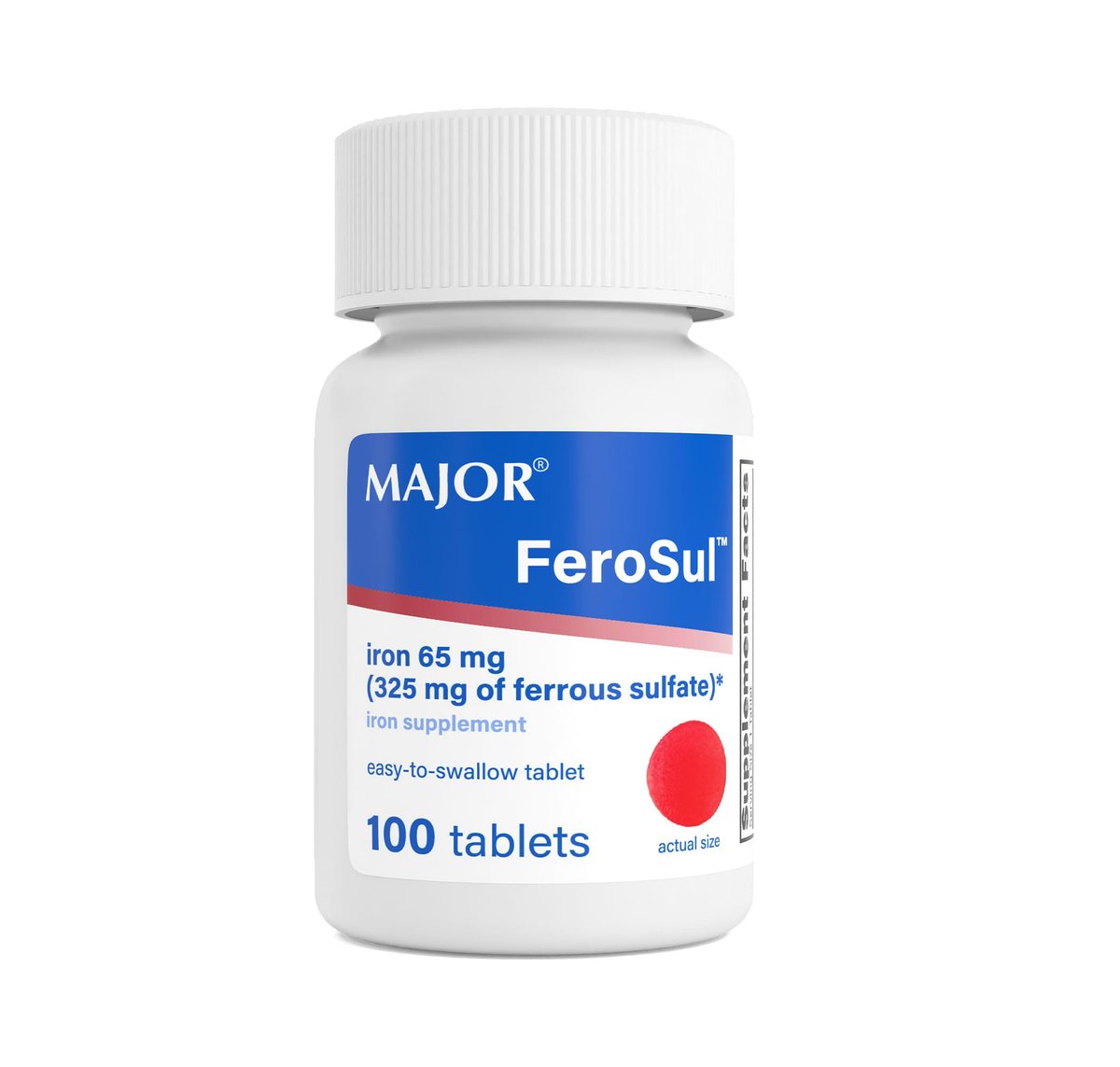 Major Ferosul Eisenpräparat - Ferrosulfat 325 mg Tabletten mit 65 mg elementarem Eisen - Eisen für Frauen und Männer - 100 Stück (1 Packung)
