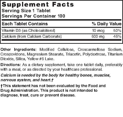 Nature's Blend Calcium Carbonat 600 mg + Vitamin D3 400 IE – 100 Tabletten, Knochenstärkend