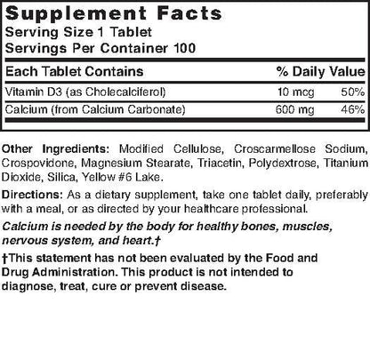 Nature's Blend Calcium Carbonat 600 mg + Vitamin D3 400 IE – 100 Tabletten, Knochenstärkend